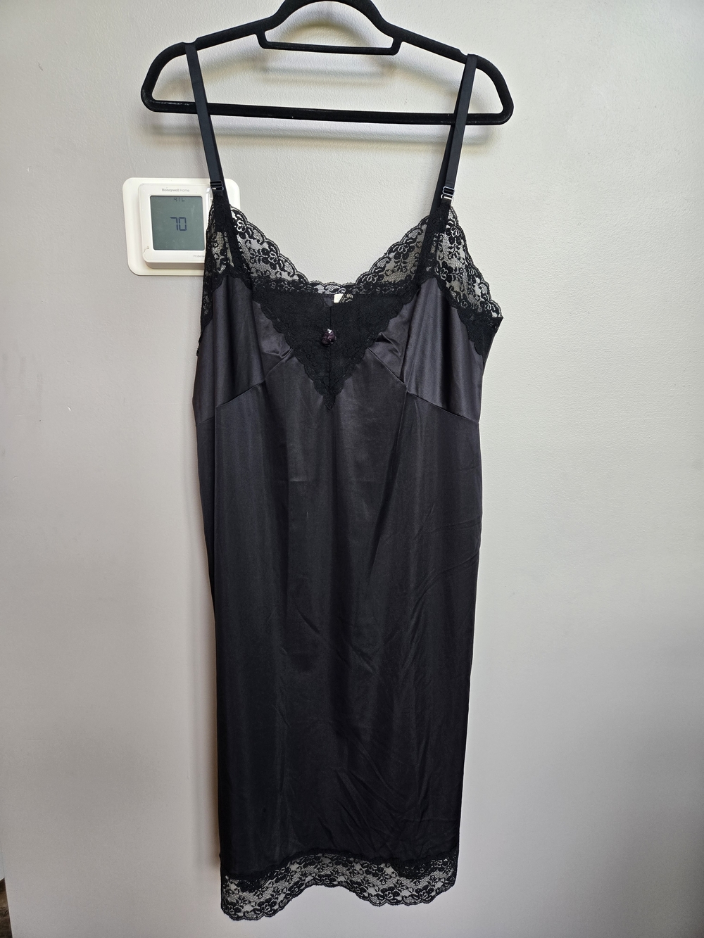 Vintage Perfectform Black Lace Trim Full Slip Dress